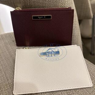 香港专柜代购agnes b.品牌logo真皮拉链女卡包零钱包 24秋冬新款