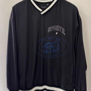 香港專櫃代購agnes b.sport字母logo百搭V领长袖卫衣 24秋冬男装