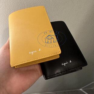 香港专柜代购agnes b.品牌logo真皮女款短款两折钱包 24秋冬新款