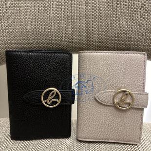香港专柜代购agnes b.荔枝纹真皮b字金属搭扣女卡包零钱包 24秋冬