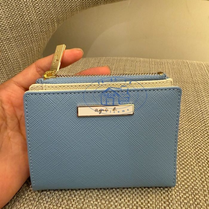 香港专柜代购AGNES B 品牌logo真皮牛皮撞色短款錢包 25秋冬女款