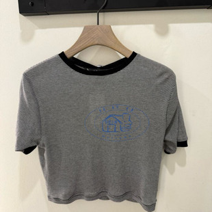 香港专柜代购to b. by agnes b 條紋撞色領袖貼短袖T恤25秋冬女裝