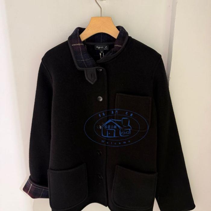 agnesb立领单排扣羊毛呢大衣