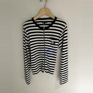 香港专柜代购agnes b.B字口袋经典条纹拉链长袖百搭外套 24秋冬女