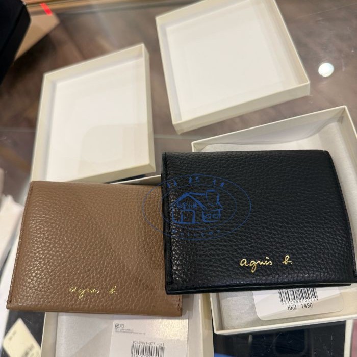香港专柜代购Agnes b.荔枝纹真皮品牌logo女款短款钱包 25秋冬新