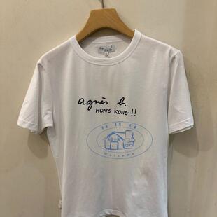香港专柜代购agnes b.品牌logo短袖圆领百搭经典款T恤 24秋冬女装