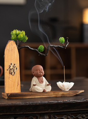 中式风紫砂小和尚达摩家居装饰