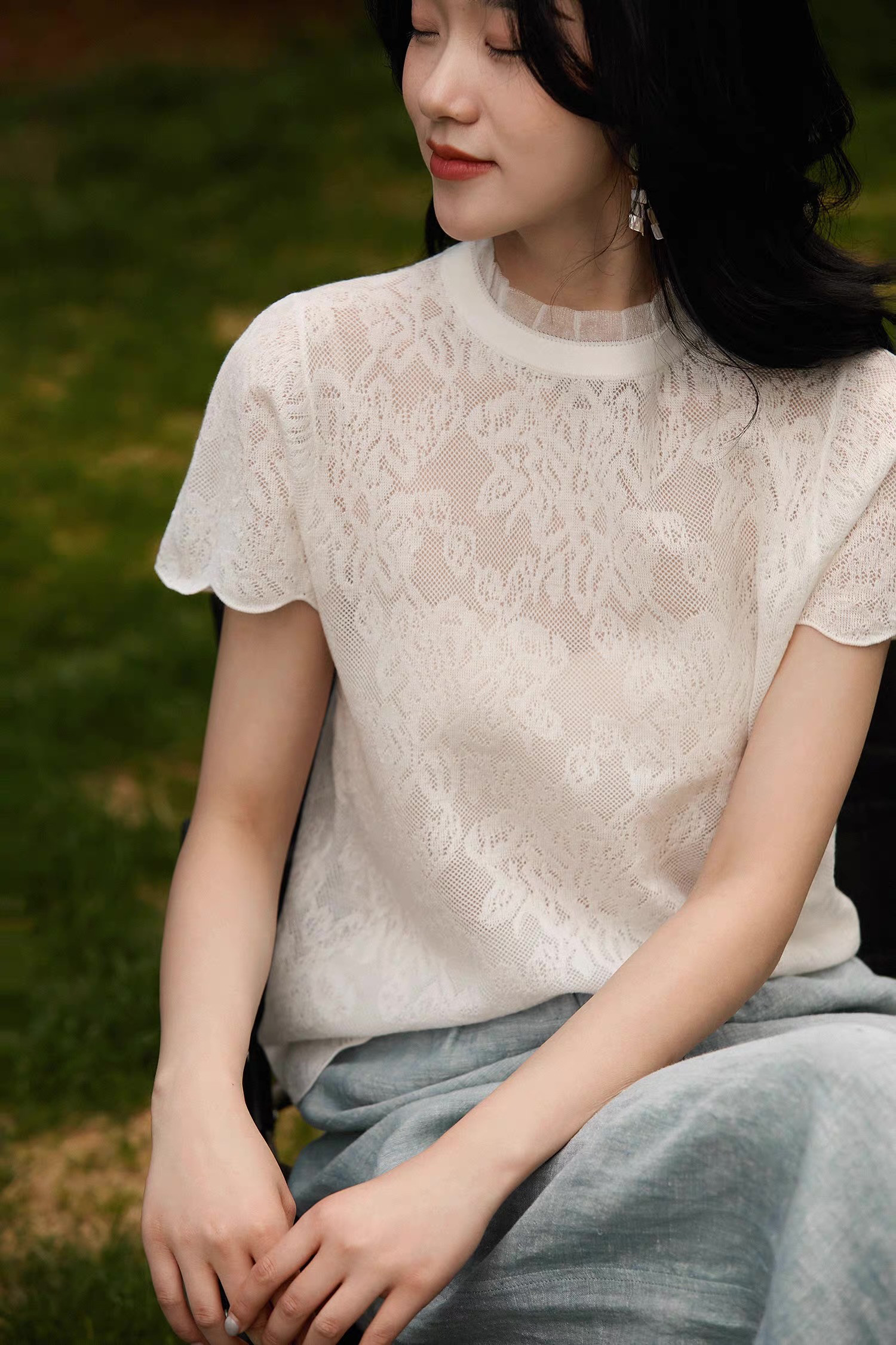 『花影提花』自带仙气蒿工艺针织提花网纱立领针织上衣26春夏,女装/女士精品,毛针织衫,淘宝优惠券,粉丝福利购,淘宝优惠卷