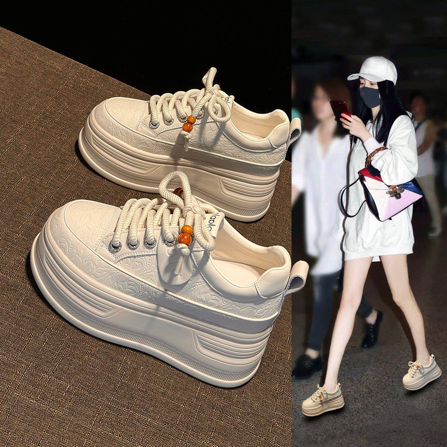 【商场同款】真皮内增高9CM小白鞋女2026春秋新款百搭厚底松糕小
