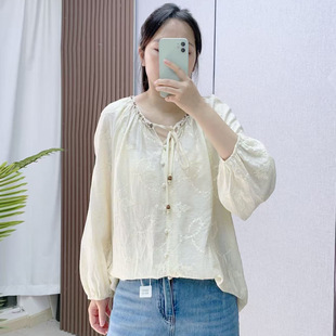 汉派品牌专柜2026春季设计感重工刺绣衬衫温柔百搭上衣036