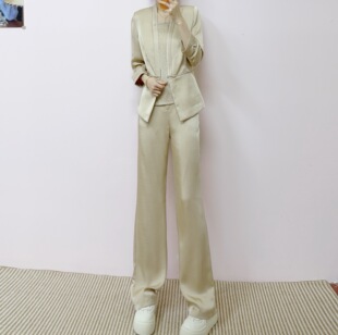 2026年春秋季时尚韩版醋酸西装外套+背心+垂感直筒裤三件套裤058