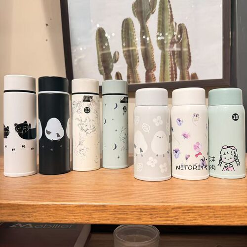 NITORI宜得利 迷你口袋杯 不锈钢保温杯黑猫小肥啾随身携带160ml