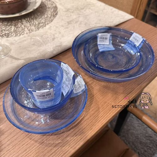 NITORI宜得利 云纹系列钠钙玻璃多用杯 圆盘10cm玻璃碗冷菜水果盘