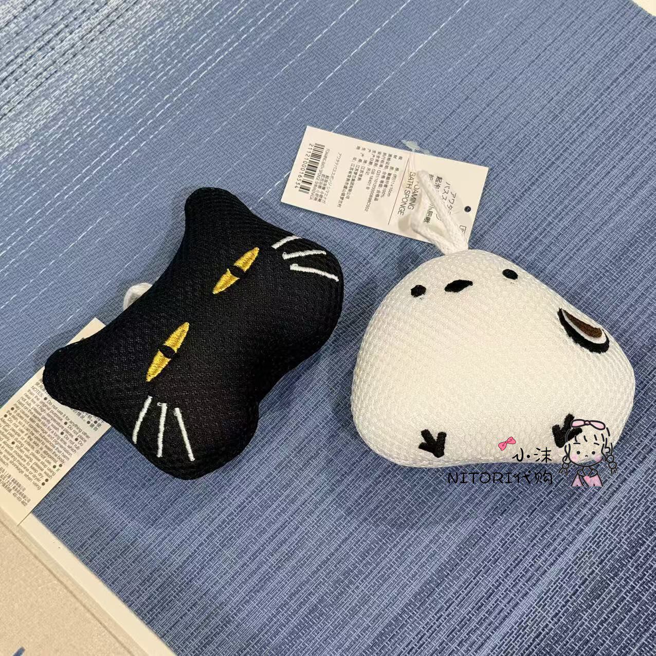 NITORI宜得利 黑猫浴花手套 小肥啾起泡浴擦 家用洗浴用浴球手套
