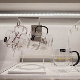 NITORI宜得利 小肥啾黑猫粉蝴蝶结家用办公喝水杯 双层玻璃马克杯