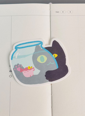 异形「有关猫与鱼的100种猜想」原创无胶便签 分装手帐素材手绘