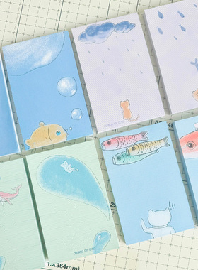 M5「有关猫与鱼的100种猜想」原创无胶便签手帐内页双面 绘本风