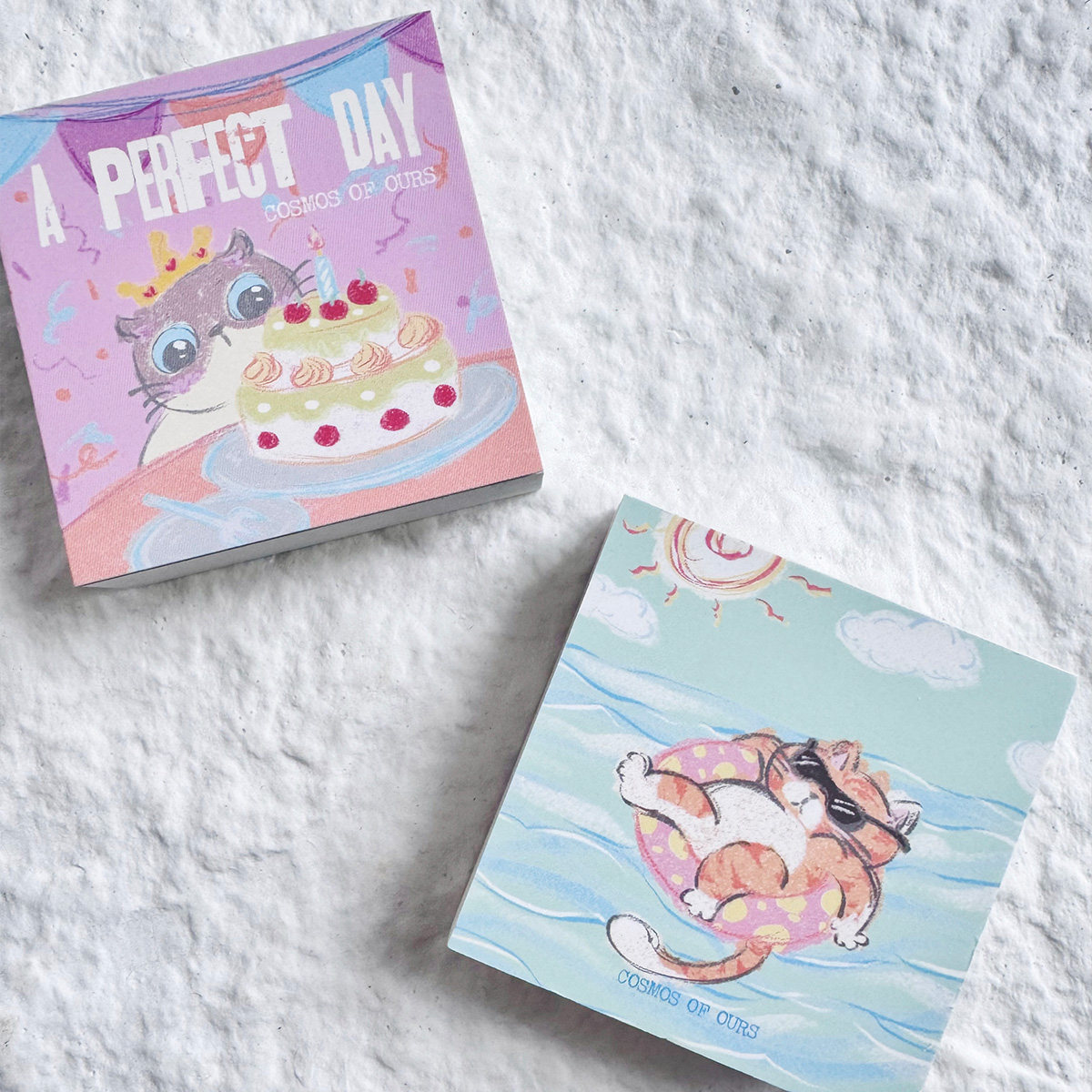 迷你「完美一天」原创无胶便签手帐素材本 手绘彩色涂鸦猫咪日付