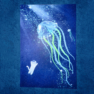 世界 我们 「海底穿行」原创双面明信片手帐贺卡闪砂 水彩手绘