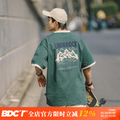 BDCT t恤男设计感撞色假两件少年感半袖 城市街头后背印花夏季 短袖