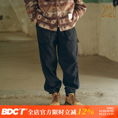 BDCT 纯色复古水洗褶皱工装弯刀裤冬季加绒加厚保暖男休闲长裤