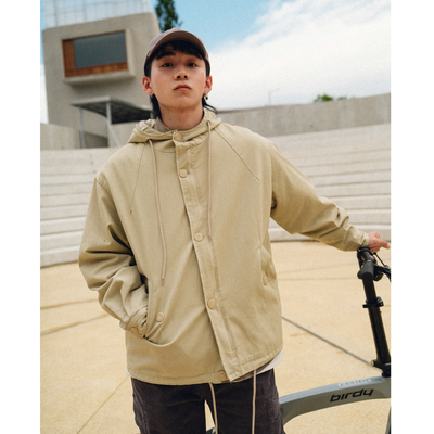 BDCT春秋纯色连帽工装夹克外套