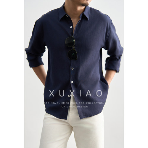 XUXIAO天丝亚麻商务纯色长袖衬衫