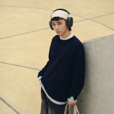 BDCT套头纯色圆领宽松毛衣