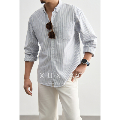 XUXIAO徐潇纯棉条纹色织长袖衬衫