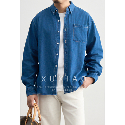 XUXIAO徐潇水洗宽松牛仔衬衫