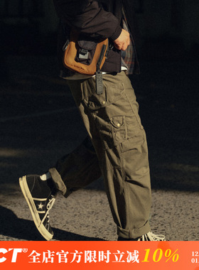 BDCT 美式复古水洗做旧双褶多口袋工装伞兵裤男春秋款直筒休闲裤