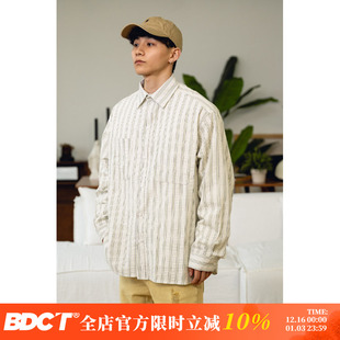 BDCT 2024新款日系复古条纹衬衫男宽松百搭翻领情侣款上衣外套