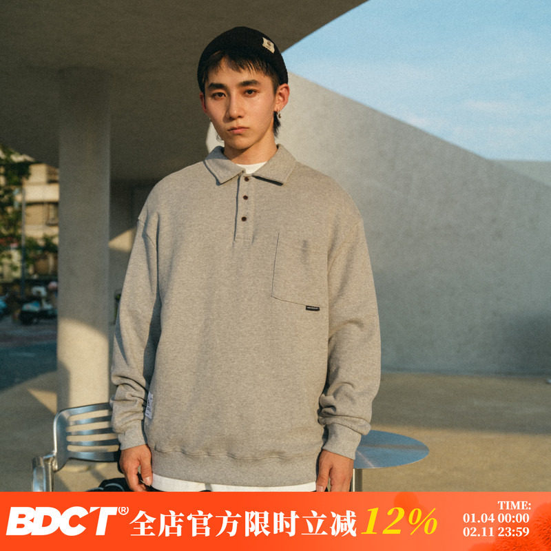 BDCT 日系休闲纯棉口袋贴标长袖POLO衫cityboy宽松纯色上衣男春秋,男装,Polo衫,淘宝优惠券,粉丝福利购,淘宝优惠卷