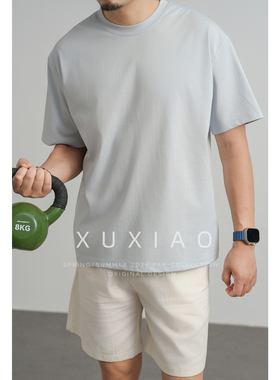 XUXIAO徐潇 莱赛尔混纺高弹力亲肤顺滑垂坠抗皱宽松纯色男短袖T恤