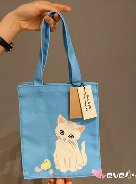 星巴克Paul&Joe联名猫咪樱花粉色蓝色手提环保帆布袋礼品饭盒袋子