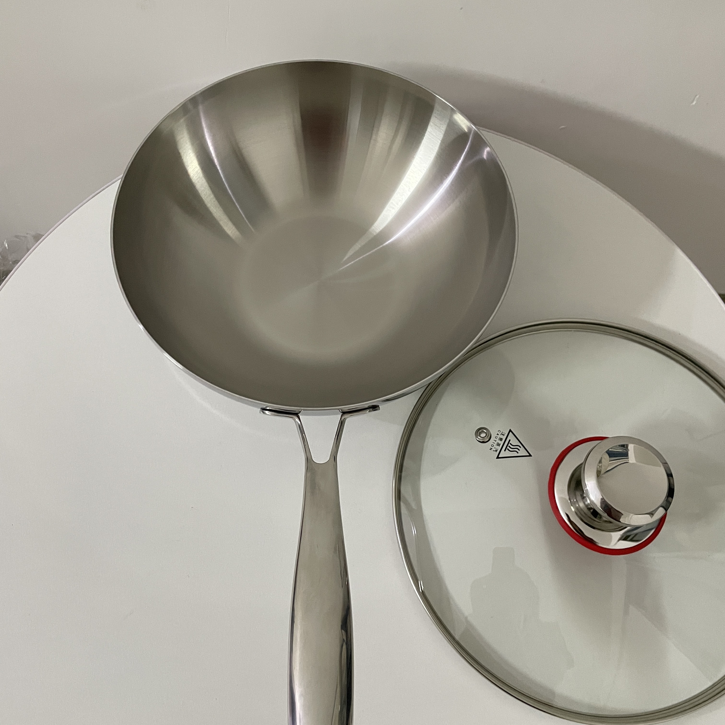 18/10不锈钢炒锅平底炒锅三层复合钢 可电磁炉