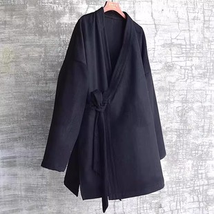 原创复古中国风交领中长汉服外套中国风上衣休闲男女通用羊绒斜襟