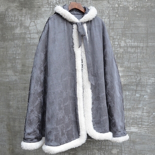 原创冬季中性款棉花斗篷披风无袖棉衣打坐禅修风雪观音斗篷中长帅