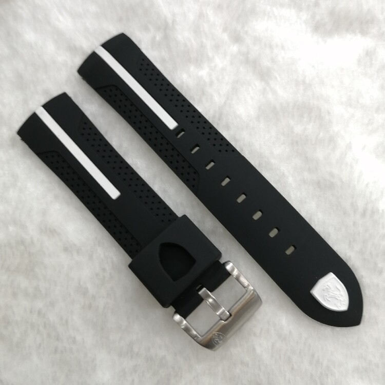 代用法拉利赛车元素胶带防水橡胶硅胶表链精钢针扣表带男22mm配件