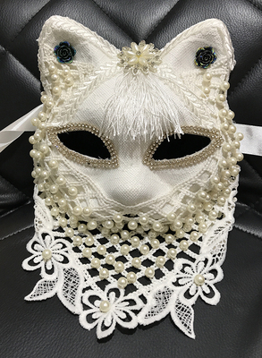 意大利威尼斯 猫女郎猫面具白色黑色 假面派对蒙面歌手舞会美女潮