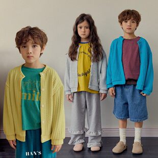 HANS单排扣圆领外套！QZ韩国童装26春款男女童休闲开衫