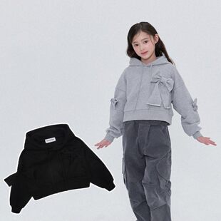 FORK蝴蝶结连帽短款卫衣！熊娃奶爸韩国童装26春款女童帽衫