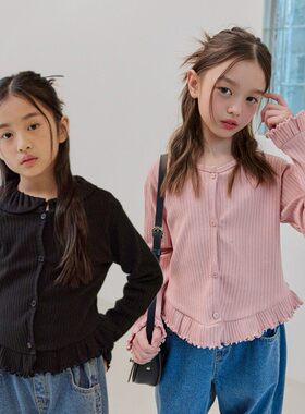 DORE时尚花边外套！QZ~韩国童装代购26春儿童中大童休闲开衫