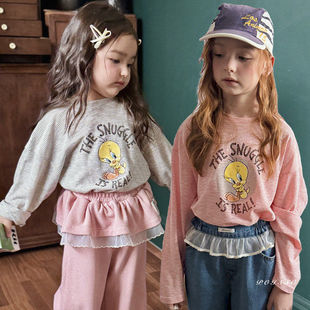 POISSON字母卡通可爱长袖T恤！韩国童装代购2026春款女童长袖上衣