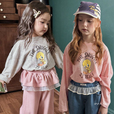 POISSON字母卡通可爱长袖T恤！韩国童装代购2026春款女童长袖上衣