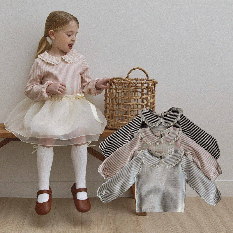 ROA条纹翻领长袖上衣！韩国童装代购2026春女童中小童长袖上衣,童装/婴儿装/亲子装,T恤,淘宝优惠券,粉丝福利购,淘宝优惠卷