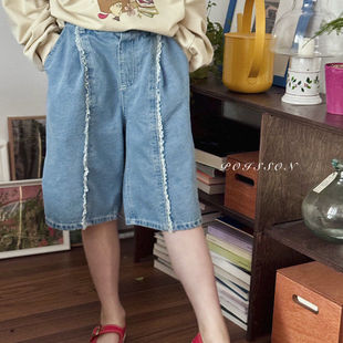 POISSON花边宽松牛仔裤！韩国童装代购2026春款女童百搭牛仔裤