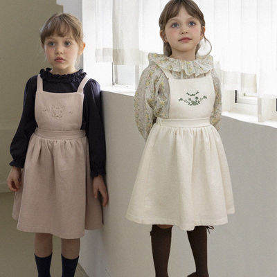 perro绣花甜美背带裙！QZ~韩国童装代购2026春款女童中小童背带裙