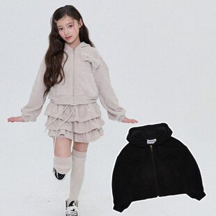 FORK绒面蝴蝶结外套！熊娃奶爸韩国童装26春中大童女童帽衫