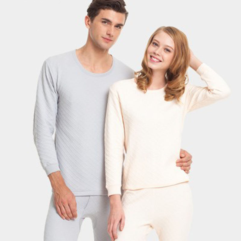 三枪保暖内衣男纯棉圆领秋冬加厚型三层防寒高领全棉秋衣秋裤套装